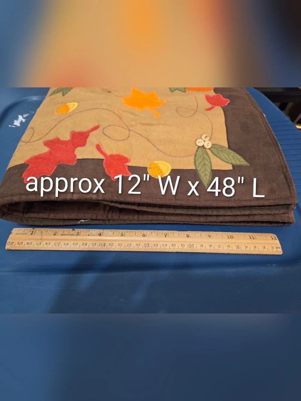 Kohl's Brown Orange Thick Autumn‎ Leaves Acorns Table Runner Fall Thanksgiving